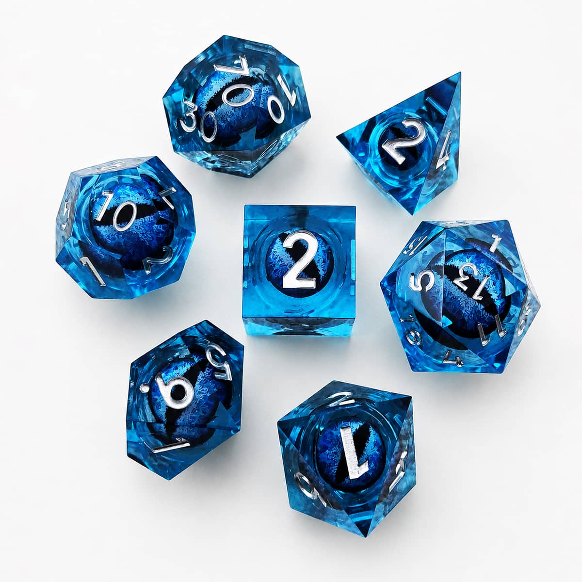 Blue moving dragon eye collectible RPG dice set