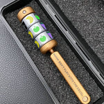Magnetic fruit reel spinner stored in a fitted black foam travel case.