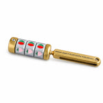 Gold magnetic fruit reel spinner with three match-three fruit wheels and a pocket clip on white.