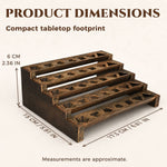 Five-tier dice display dimensions showing a 17.3 by 15 by 6 cm tabletop footprint.